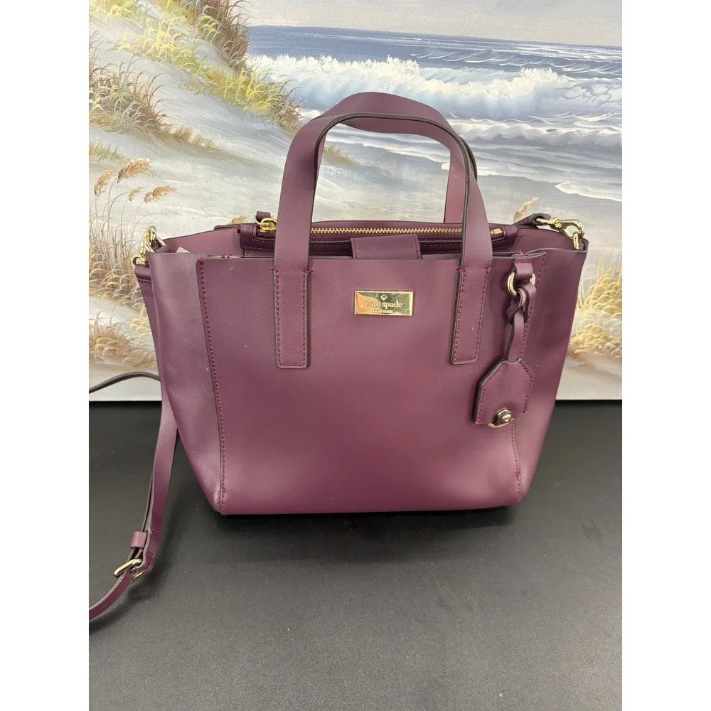 Kate Spade New York Plum Purple Leather Satchel Crossbody Bag Gold Hardware